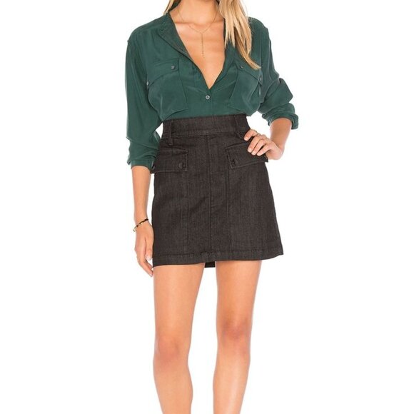 Frame Le Silk Troop Long Sleeve Button Up Shirt in Spruce Green Size Small - Picture 5 of 13